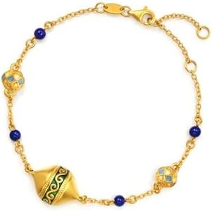 CHOW SANG SANG Cultural Blessings 999 24K Gold & Lapis Lazuli Charm Bracelet for Women Size 18cm 95614B