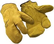 RefrigiWear Sherpa Lined Three Finger Split Cowhide Leather Mitten Work Gloves (Gold, Large)