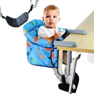 Hook-on High Chair with Adjustable Footrest,Portable, Foldable Baby Feeding Chair for Babies 6-36 Months, Quick Setup with Carry Bag,Table Chair for Travel & Home Use(Blue Dinosaur)