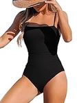 CUPSHE Women Swimsuit One Piece Bathing Suit Square Neck Cutout Back Tummy Control with Adjustable Spaghetti Straps, Black, Medium