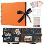 DazSpirit Photo Album Scrapbook - 80 Page DIY Memory Book with 12 Metallic Pens & 8 Photo Stickers, Holds 420 Photos - Scrapbook Kit, Perfect for Writing, Drawing, and Storing Memories(Orange)