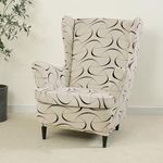 HOKIPO 140gsm Stretchable Wing Chair Cover, Natural Beige Abstract Art (AR-4991-C4)