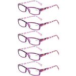 Reading Glasses 5 Pairs Fashion Ladies Readers Spring Hinge with Pattern Print Eyeglasses for Women (5 Pack Purple, 1.0)