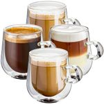 CRYSTALIA Double Walled Latte Cups, Double Walled Coffee Cup Set of 4 350ml 100% LEAD FREE Insulated Glass Coffee Mugs, Flat White Coffee Cup, Cappuccino Cups, Tea & Coffee Glasses, Double Glass Mugs