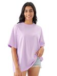 The Souled Store Solids: 100% Cotton Light Purple Women & Girls Short Sleeve Round Crew Neck Oversized T-Shirts