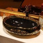 B BACKLINE Ceramic Oval Shape Table Top Vessel Sink Over Counter Wash Basin (24 X 16 X 6 Inch, Black Gold)