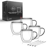 LIBWYS 4 Pack Double Walled Glass Coffee Mugs with 4 Spoons, 250ml Cappuccino Latte Tea Cups with Handle, Heat Resistant Drinking Glasses Cappuccino Cup