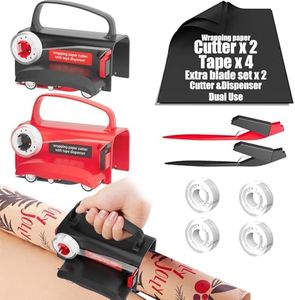 2-Pack Wrapping Paper Cutter & Tape Dispenser | Make Cutting Easily Safely and Efficient, Straight Sliding Tool for Christmas Gift, with 4 Tapes, 2 Replace Blades Kit, Black and Red