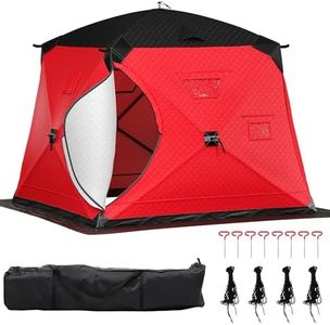 DWVO Upgraded Ice Fishing Tent - 6 Person Pop-Up Shelter Portable Insulated Shanty with 2 Doors, 4 Detachable Windows, 3-Layer Oxford Fabric, Anchors, Ropes and Carry Bag