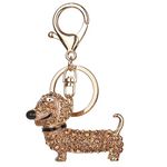 Doober Bling Dog Dachshund Keychain Handbag Purse Pendant Car Holder Key Ring Jewelry (Champagne)