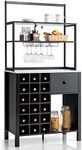 Giantex Kitchen Wine Rack, Freestanding Cabinet w/Wine Glass Holder & Drawer, 4-Tier Bakers Rack, Microwave Oven Stand for Kitchen Dining Room Living Room