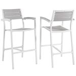 LexMod Maine Bar Stool Outdoor Patio (Set of 2), White/Light/Gray