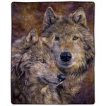 Bedford Home 66A-46887 Heavy Fleece Pair of Wolves Pattern-Plush Thick 8 Pound Faux Mink Soft Blanket for Couch Sofa Bed (74” x 91”), Multicolor