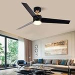 Whmetal cover 52" Modern Ceiling Fan, Black and Gold Indoor Outdoor Ceiling Fan with Light, Remote Control, 3 Matte Black Blades, 6 Speed Dimmable LED Reversible DC Motor