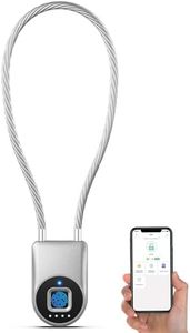 Anweller Fingerprint Cable Lock, 14" Long Shackle Small Padlock, Keyless Entry Biometric Bluetooth Smart Waterproof Combination Pad Lock for Gate Outdoor Fence Fridge Cabinet Locker Pool Bike - Silver
