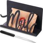 Mail Holder Cutout Metal Letter Holder Countertop Organizer Cutout Mail Lettering Design with Letter Opener for Home Office Envelope Bill Filling Paper Document Storage(Black Artistic Font)