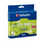 Verbatim CD-RW 700MB 2X-12X Rewritable Media Disc - 5 Pack Slim Case