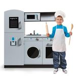 GYMAX Wooden Kids Kitchen Play Set, Children Pretend Kitchen Playset with Stoves, Oven, Microwave, Fridge, Washing Machine, Chalkboard & Sounds, Realistic Role Play Toy Kitchen for 3+