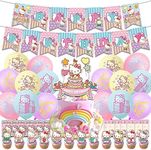 Hello Kitty Birthday Decorations Party Supplies Kitty Cat Party Favor Include Happy Birthday Banner, Cake Topper,Invitations Card,Cupcake Toppers, Kitty Party Decorations for Girls