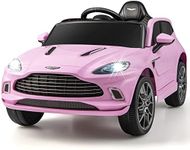 COSTWAY 12V Electric Kids Ride On Car, Licensed Aston Martin DBX Vehicle with Remote Control, LED Lights, Music, Bluetooth, USB, Battery Powered Ride on Toy Gift for Boys Girls (Pink)
