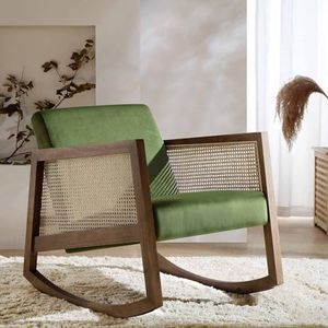 HOMERANGE Solid Wooden Rocking Chair with Armrests,Wooden Rattan Arm Chair for Dining & Living Room. Teak Wood Armchair for Living Room Bedroom (Dark Walnut) 86L x 58W x 70Hcm