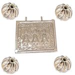 Sahiba Gems Silver/Chandi Silver Ahoi Ashtami Hoi Puja Amulet Pendant (Big Size) with Ahoi Mata Dane Moti 4 pieces for Women