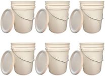 5 Gallon Bucket 6 Pcs with Lid - Commercial Grade, Food Safe, BPA Free Pail 6 PCS Pack with lid (White, 6 with lid) Great for All Purpose Usage.