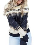 LookbookStore Women Winter Funny Holiday Knit Sweaters for Women Crewneck Long Sleeves Ugly Christmas Snowflake Navy Knit Sweater Pullover Tops Size Small
