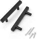 KNOBWELL 6 Pack Kitchen Cabinet Handles, Black Stainless Steel Dresser Drawer Pulls, Kitchen Dresser Drawer Handles, 3" Hole Centers, 5" Overall Length