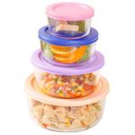 Nestasia Food Safe Glass Containers with Lid, Set of 4 (XS-300ml, S-550ml, M-900ml, L-1600ml) - Borosilicate Glass with Nested Design for Easy Storage, Microwave, Dishwasher & Refrigerator Safe