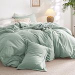 Bedsure 100% Washed Cotton Duvet Cover King Size - Sage Green Minimalist Cotton Duvet Cover Linen Like - 3 Pieces Plain Simple Duvet Cover Set with 2 Pillow Shams (Sage Green, King, 104"x90")