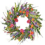 wreathqueen Spring Wreaths for Front Door Outside-Full&Realistic,24 Inch Handmade Summer Wreath Green Artificial Silk Front Door Wreath Indoor Outdoor Daisy Lavender Valentines Wildflower Wreath Decor