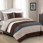 WPM 3 Piece Modern Design King Comforter Set. Multicolor Grey/Coffee Brown/Beige Taupe Color All Season Down Alternative Bedding Decor- Leni (King)