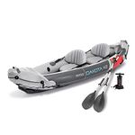 Intex Dakota K2 2-Person Heavy-Duty Vinyl Inflatable Kayak, Infalatbale Boat Holds 2 people up to 400 pounds, with 86-Inch Oars Air Pump and Carry Bag, Gray & Red 68310VM