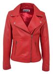 Womens Real Leather Biker Jacket Cross Zip Style Lola (20, Red)