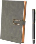Kurtzy Grey PU Leather Notebook with Pen - Refillable A5 Writing Journal with 112 Thick Sheets - Lined Paper Travel Diary for Business, Work and School
