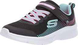 Skechers Girl's Microspec Sneaker, Black Mesh/Aqua & Neon Pink Trim, 12 UK Child