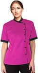 Short Sleeves Chef Coat Jacket Uniform for women ideal for food service, Caterers and Culinary professional. (Pink, XXL)