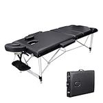 Vesgantti Portable Massage Bed Table - 3-Section Aluminum Foldable Beauty Couch for Reiki Therapy Treatment Salon Healing - Metal Headrest Support/with Carry Bag (Black)