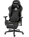 AutoFull Ergonomic Gaming Chair PU Leather Gaming Chair Office Chair, Adjustable Seat Height and Reclination, Headrest and Lumbar Support, Foot Rest, Black