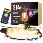 Flacchi Color Changing String Lights with Rope Fairy - 48ft Smart S14 Patio Lights Outdoor, Waterproof Shatterproof Bluetooth APP Remote Control Dimmable for Balcony, Backyard, Party, Holiday