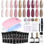 Modelones Poly Nail Extension Gel Kit 10 Colors with 6W Nail Lamp, Nude Poly Nail Gel Kit Gentle Colors with Basic Poly Nail Art Accessories Tools French Manicure Set for Beginner Starter