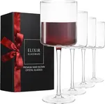 ELIXIR GLASSWARE Wine Glasses Set of 4-17oz - Square Wine Glasses, Large Red Wine or White Wine Glasses - Hand Blown Long Stem Wine Glass Set, Premium Crystal Wine Glasses - Housewarming Gifts