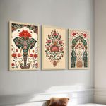 ArtX Paper Madhubani Paintings with Frame for Home Decor Wall Art, Wall Painting for Living Room, Multicolor, Natural Wood Color Frames, 12.0x18.0 inch, Set of 3