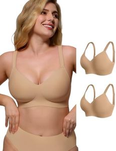 As Fairy Wireless Push Up Comfort Bra for Women with Soft Support 2 Pack Everyday Bras (Dark Skin+Dark Skin) 36A