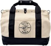 Klein Tools 5003-18 18" Canvas Tool Bag With Leather Bottom, Steel Frame Mouth With Hinge for Rugged Use, Natural/black