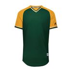 Russell Athletic Men's Classic V-Neck Baseball Jersey: Vintage Appeal, with Dri-Power Moisture-Wicking Shirt, Dark Green/Gold/White, S