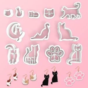 Tuitessine Cat Clay Cutters 12PCS Mini Kitten Shaped Earring Making Tool Kit Cute Jewelry Modeling Polymer DIY Supplies Embossing Animal Earring Cutting Molds Christmas Holidays Birthday Gift