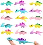 KnjoFly Slingshot Dinosaur Finger Toys, Mini Rubber Dino Figures Finger Sling Shot Toys, Flying Games Party Favors Gift Toy, Funny Gag Gifts for Kids Teens Boys (15 Pcs)