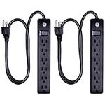 GE 6 Grounded Outlet Surge Protector, 450 Joules, 2 Pack Power Strip, 3 Ft Long Extension Cord, Heavy Duty, On/Off Switch, Integrated Circuit Breaker, Warranty, UL Listed, Black, 83969